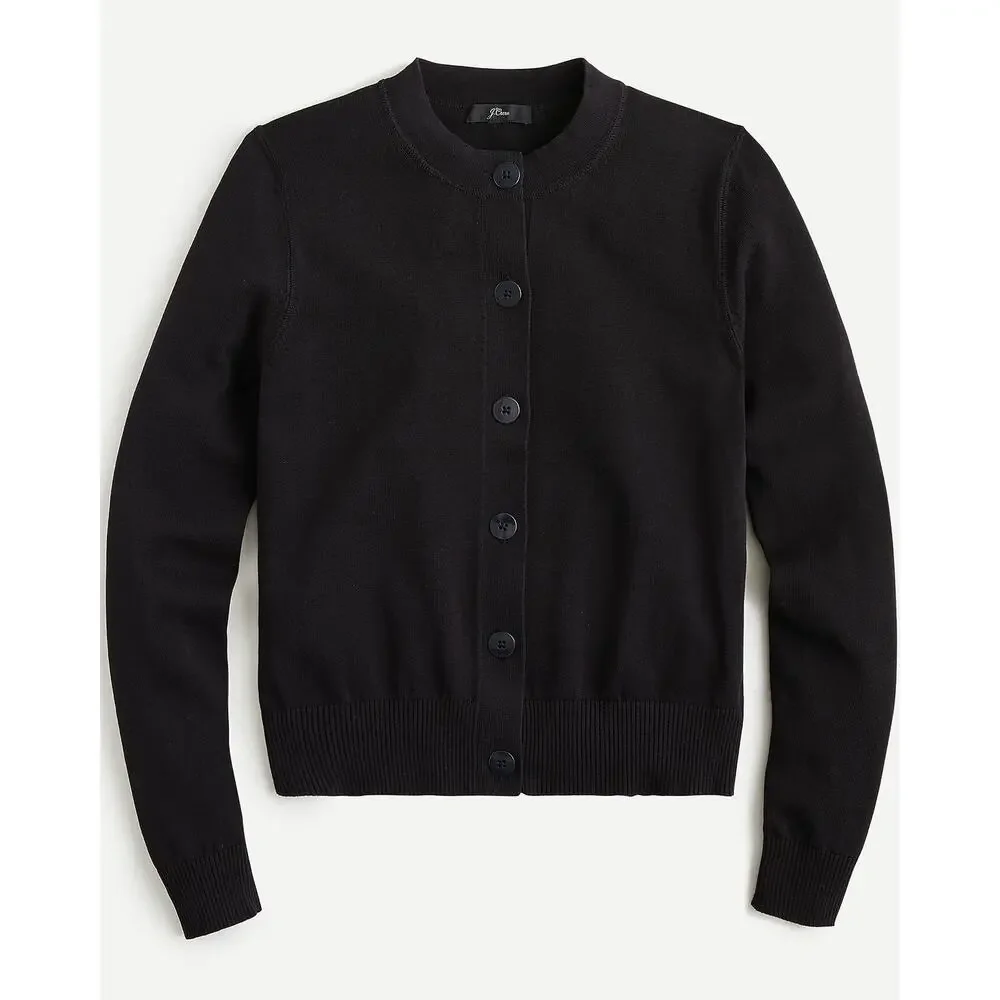 J Crew Jackie Cardigan Sweater Cotton Crepe Preppy Academia Black Size XXL - Picture 1 of 11